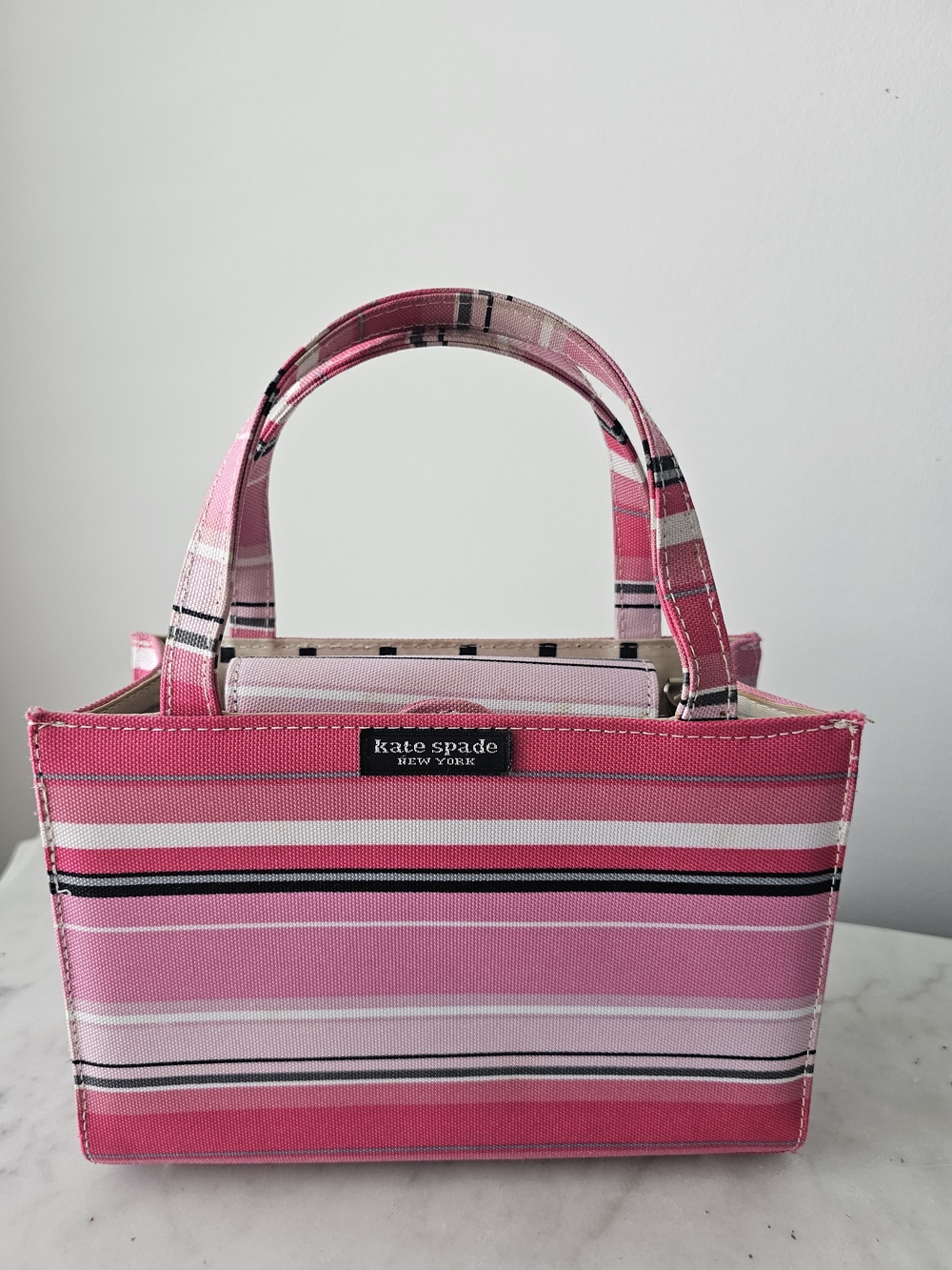 Vintage Kate Spade New York Y2K Striped Canvas Mini Tote Bag